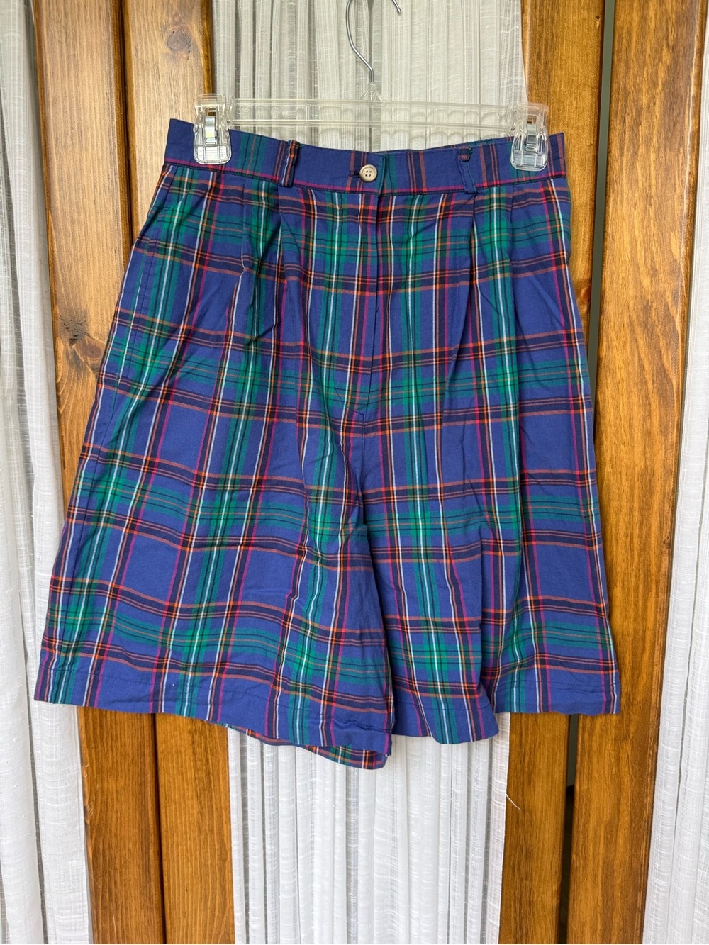 VTG Talbots Blue and Green Golf 8” Plaid Pleated Shorts